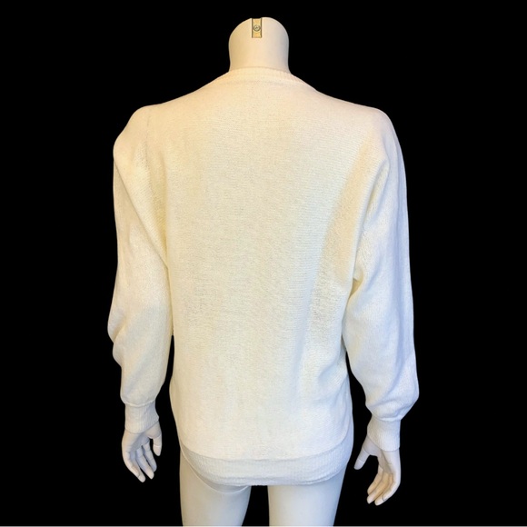 80s Cream POINSETTA Dolman Sleeve Beaded Sweater / M L - Picture 5 of 9